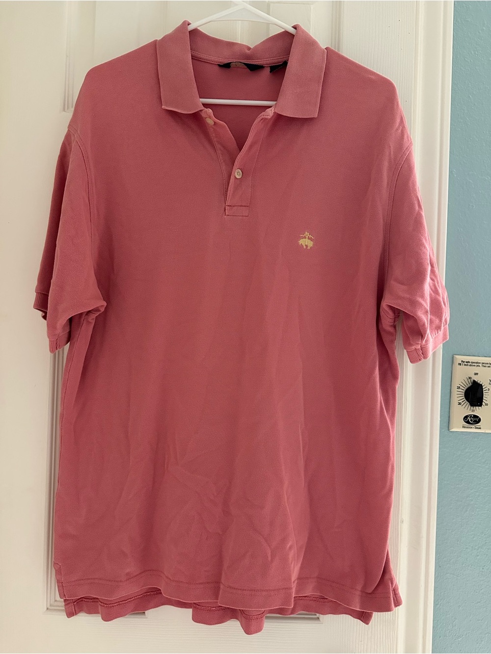 Men's Brooks Sport salmon pink short sleeve cotton knit polo M VTG Made in USA